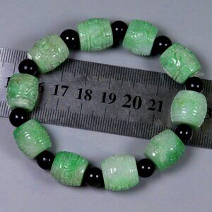14*14*14 mm BEAD/54.96 g Cert'd Green Natural A JADE jadeite Moire Bracelet 5722